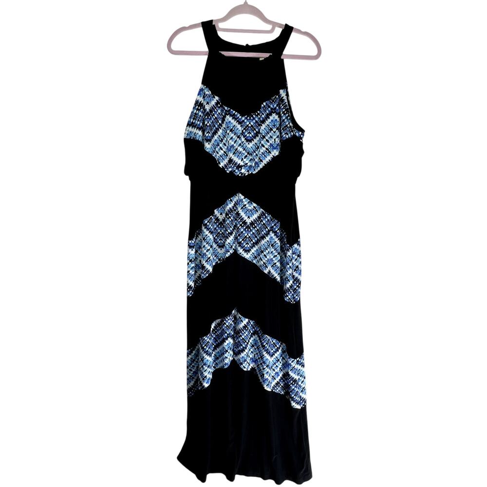 Emma & Michele Black Blue White Tie Dye Sleeveless Stretch Maxi Dress Size XL